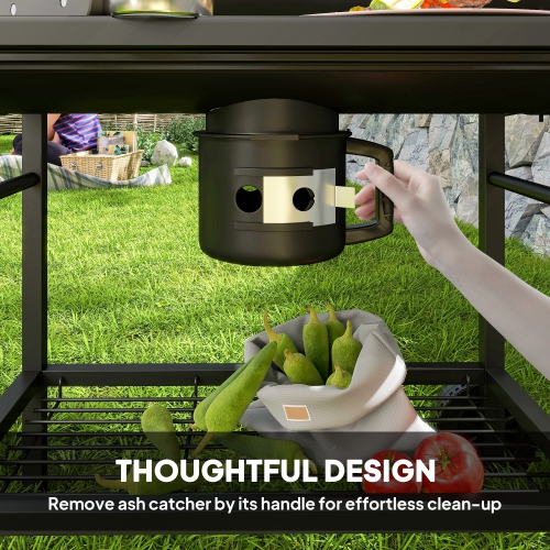 Outsunny 29" Charcoal BBQ Grill with Foldable Front Side Table, Barbecue Grill with Spacious Cooking Area, Shelf, Lid, Thermometer, Wheels for