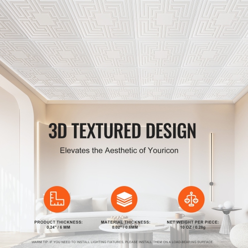VEVOR 12-Pack 24 x 24in Ceiling Tiles, Drop Ceiling Tiles Premium PVC Sheet, Easy Installation/ Cutting Plastic Glue-up Ceiling Tile, for Home/Office