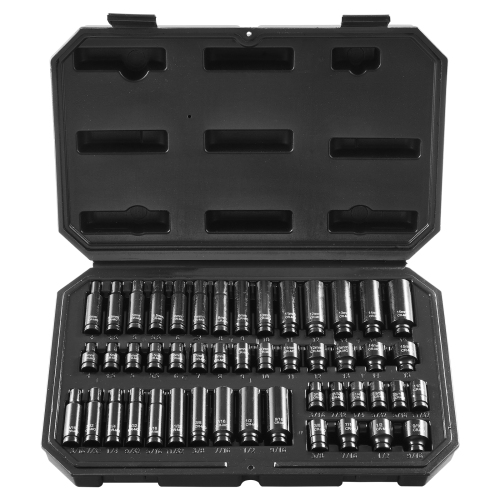 VEVOR 1/4" Drive Impact Socket Set, 48 Piece Deep & Shallow Socket Set SAE 3/16"-9/16" and Metric 4-15mm, 6 Point Cr-Mo Alloy Steel, Easy-to-Read