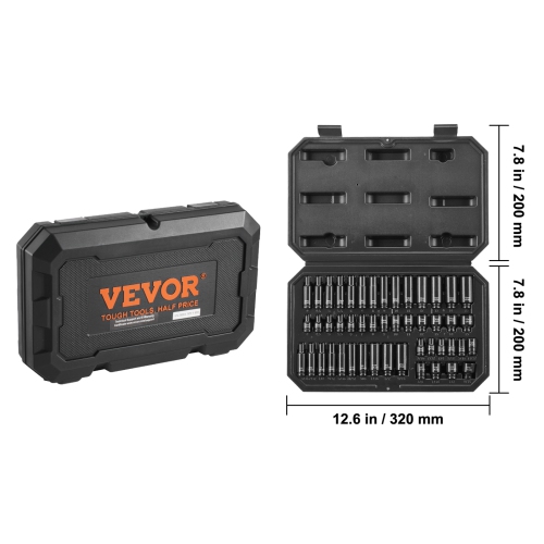 VEVOR 1/4" Drive Impact Socket Set, 48 Piece Deep & Shallow Socket Set SAE 3/16"-9/16" and Metric 4-15mm, 6 Point Cr-Mo Alloy Steel, Easy-to-Read