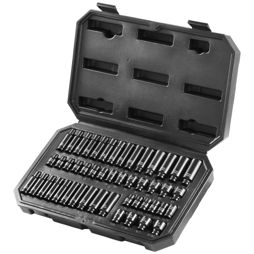 VEVOR 1/4" Drive Impact Socket Set, 48 Piece Deep & Shallow Socket Set SAE 3/16"-9/16" and Metric 4-15mm, 6 Point Cr-Mo Alloy Steel, Easy-to-Read