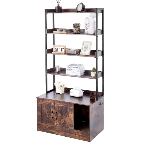 VEVOR 33.5"L x 19.3"W x 72.3"H Cat Litter Box Enclosure, Hidden Litter Box Furniture with 4 Storage Shelves, Wooden Cat Washroom, Cabinet Hidden Fit