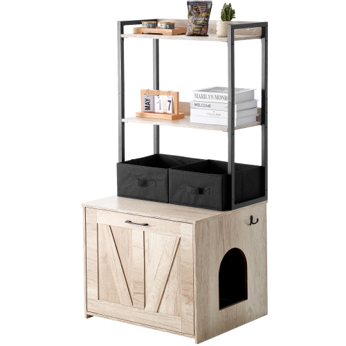 VEVOR 23.6"L x 19.7"W x 50"H Cat Litter Box Enclosure, Hidden Litter Box Furniture with 2 Storage Shelves & 2 Baskets, Wooden Cat Washroom, Cabinet