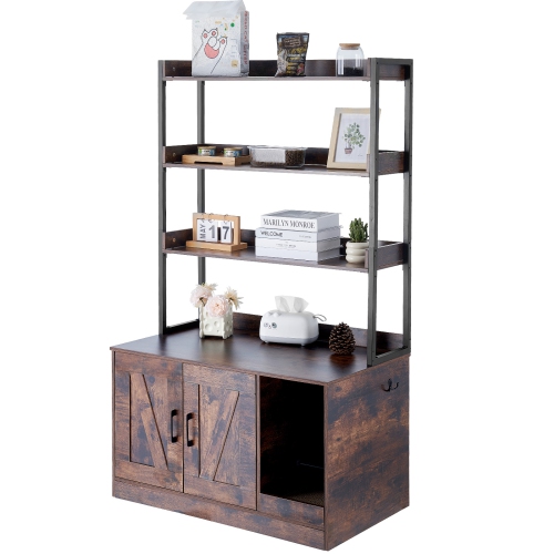 VEVOR 33.5"L x 19.3"W x 58.7"H Cat Litter Box Enclosure, Hidden Litter Box Furniture with 3 Storage Shelves, Wooden Cat Washroom, Cabinet Hidden Fit