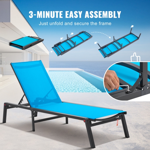 VEVOR 5-Position Chaise Lounge Chair Outdoor, Aluminum Patio Lounge Chair, Folding Pool Lounge Chair Recliner and Full Flat Tanning Chair for Patio,