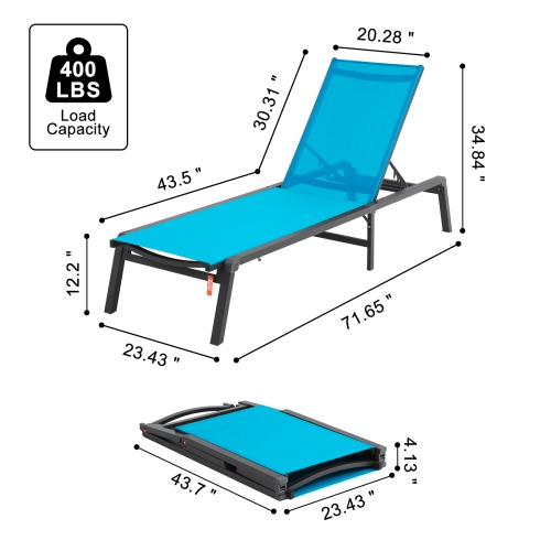 VEVOR 5-Position Chaise Lounge Chair Outdoor, Aluminum Patio Lounge Chair, Folding Pool Lounge Chair Recliner and Full Flat Tanning Chair for Patio,