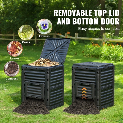 VEVOR 80 Gal Garden Compost Bin, BPA Free Composter, Large Capacity Outdoor Composting Bin with Top Lid and Bottom Door, Easy Assembling,