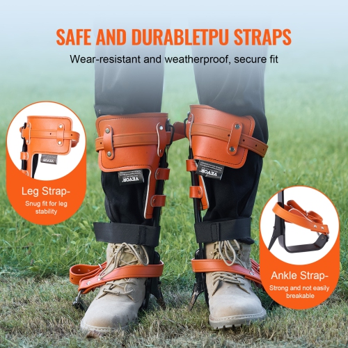 VEVOR 1 Pair Alloy Steel Climbing Spurs, 350lbs Load Capacity Tree Climbing Gear with Straps and Spike Protectors, Arborist Equipment for Climbers,