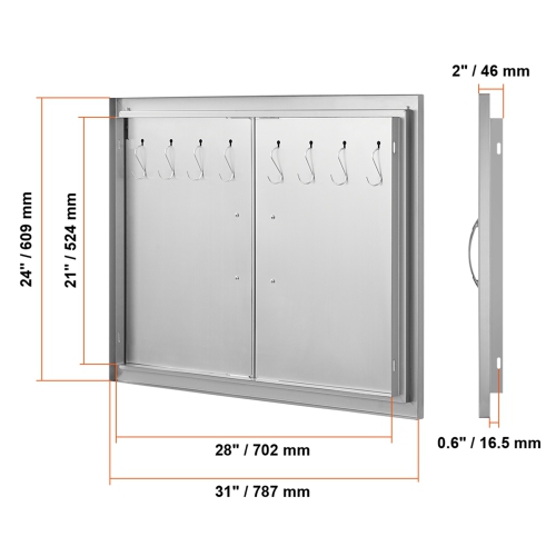 Porte d'accès pour barbecue VEVOR 31&nbsp;W x 24&nbsp;po, double porte de cuisine extérieure, porte encastrée en acier inoxydable, porte verticale