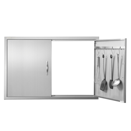 VEVOR  39W X 26H Inch Bbq Access Door, Double Outdoor Kitchen Door, Stainless Steel Flush Mount Door, Wall Vertical Door w Handles And Hooks, For