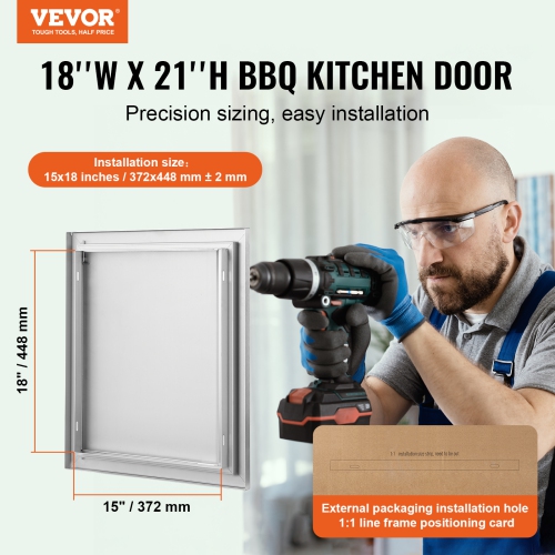 VEVOR 18W x 21H Inch BBQ Access Door, Single Outdoor Kitchen Door, Stainless Steel Flush Mount Door, Wall Vertical Door with Recessed Handle, for BBQ