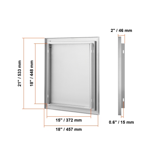 VEVOR 18W x 21H Inch BBQ Access Door, Single Outdoor Kitchen Door, Stainless Steel Flush Mount Door, Wall Vertical Door with Recessed Handle, for BBQ