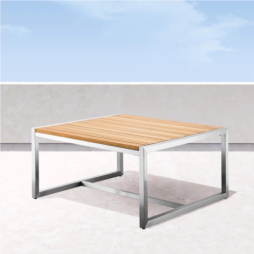 KRIKACY  Stainless Steel & Teak Top Outdoor End Table，all-Weather Furniture