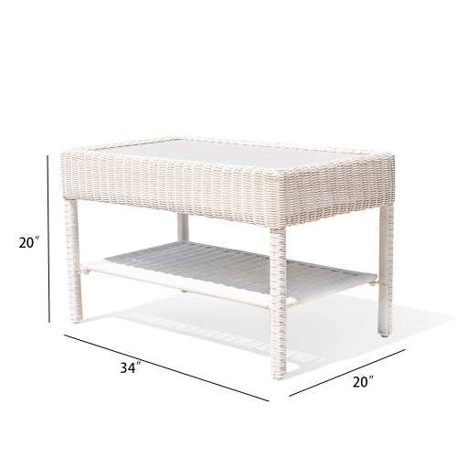 Krikacy Double Layer Wicker Coffee Table, HIPS Plastic Wood, All-Weather Handwoven Rattan, Beige