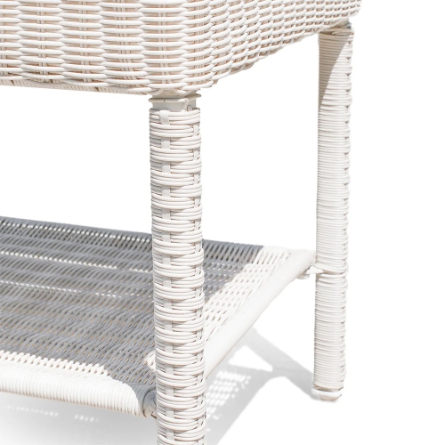Krikacy Double Layer Wicker Coffee Table, HIPS Plastic Wood, All-Weather Handwoven Rattan, Beige