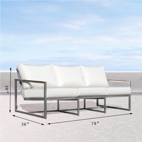 Krikacy Stainless Steel Teak Outdoor 3-seater Sofa with Thick Cushions for Patio, Backyard, White