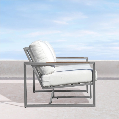 Krikacy Stainless Steel Teak Outdoor 3-seater Sofa with Thick Cushions for Patio, Backyard, White