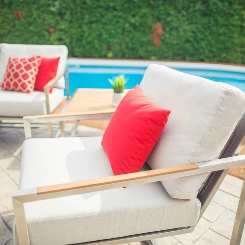 Krikacy Stainless Steel Teak Outdoor 3-seater Sofa with Thick Cushions for Patio, Backyard, White