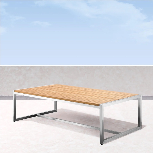 Krikacy Stainless Steel & Teak Top Outdoor Coffee Table，All-weather furniture