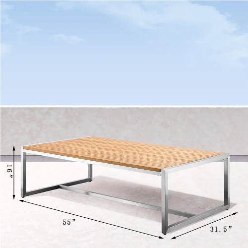 Krikacy Stainless Steel & Teak Top Outdoor Coffee Table，All-weather furniture