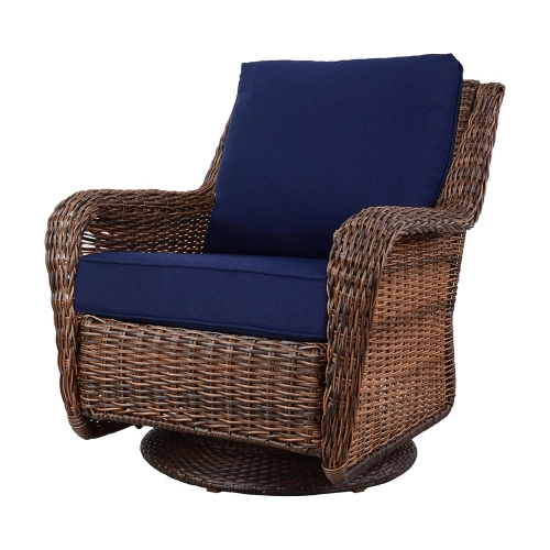 Chaise berçante en rotin Krikacy, pivotante, meubles tressés à la main résistants aux intempéries pour véranda/terrasse, bleu