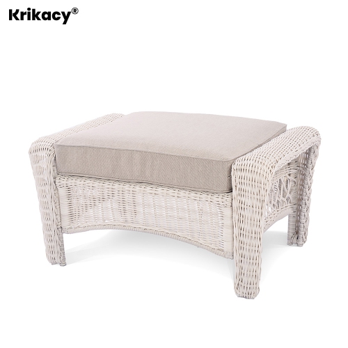 Krikacy Ottoman with Cushioned Footrest, All-Weather Handwoven Rattan Furniture, Beige
