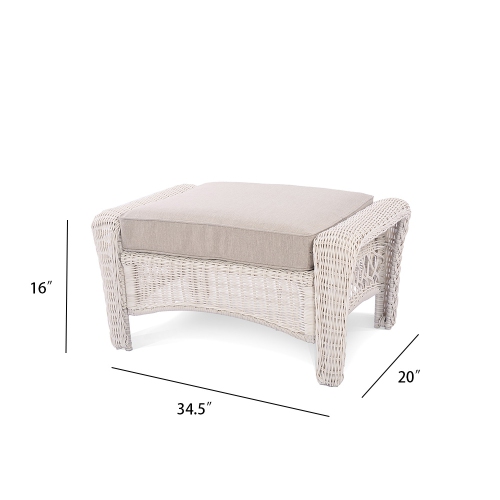 Krikacy Ottoman with Cushioned Footrest, All-Weather Handwoven Rattan Furniture, Beige