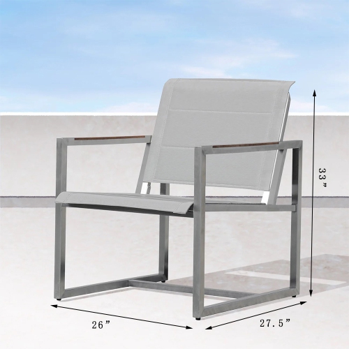 Krikacy Stainless Steel Teak Outdoor Hanging Chair, All Weather Furniture, Modern, Silver