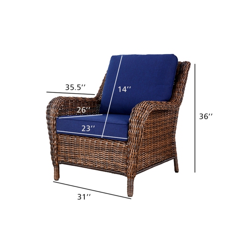 Krikacy Cambridge Outdoor Rattan Chair with Blue Cushions, Handwoven, All-Weather for Porch/Deck