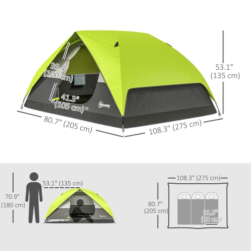 Outsunny 3-4 Person Camping Tent, Easy Set Up Dome Family Tent, 3000 mm Waterproof w/ Mesh Window, Hook, Storage Pockets, Electrical Cable Access for