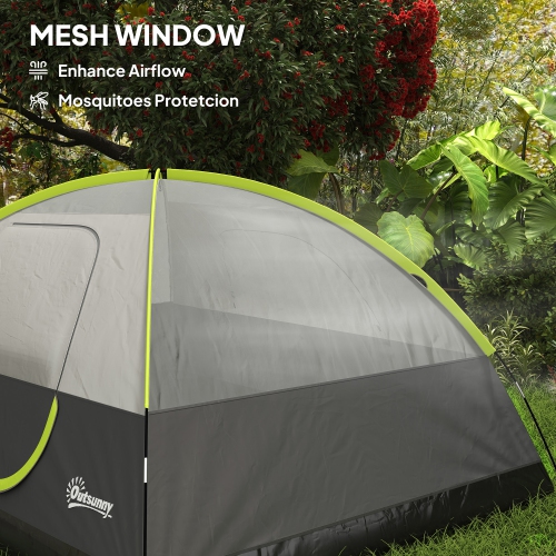 Outsunny 3-4 Person Camping Tent, Easy Set Up Dome Family Tent, 3000 mm Waterproof w/ Mesh Window, Hook, Storage Pockets, Electrical Cable Access for