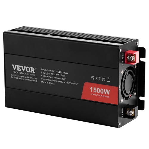 VEVOR 1500W Modified Sine Wave Inverter, DC 12V to AC 120V Power Inverter with 2 AC Outlets 2 USB Port 1 Type-C Port 6 Spare Fuses, for Small Home