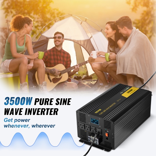 VEVOR 3500 Watt Pure Sine Wave Inverter Power Inverter, DC 12V to AC 120V Car Inverter, with USB Port LCD Display Remote Controller and AC Outlets,