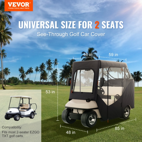 VEVOR 600D Polyester,Golf Cart Enclosure, Driving Enclosure with 4-Sided Transparent Windows, 2 Passenger Club Car Covers Universal Fits for Most