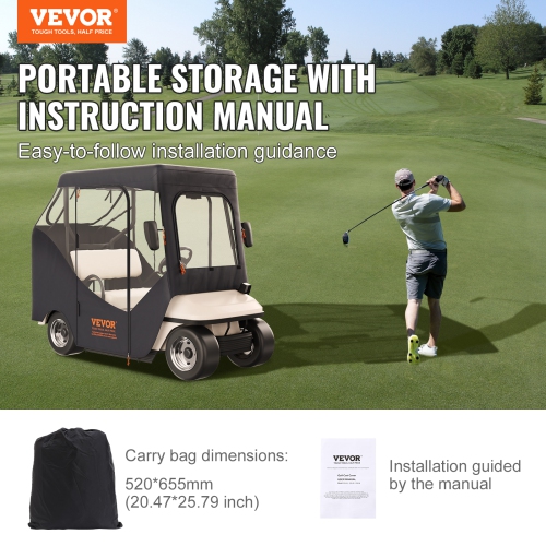 VEVOR 600D Polyester,Golf Cart Enclosure, Driving Enclosure with 4-Sided Transparent Windows, 2 Passenger Club Car Covers Universal Fits for Most