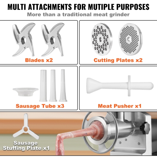 VEVOR 992 Lb/H Capacity Electric Meat Grinder, 1100W Carbon Steel Industrial Meat Mincer with 2 Blade, 3 Grinding Plates, Sausage Maker & Kubbe Kit ,