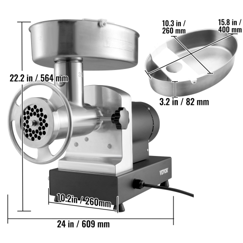 VEVOR 992 Lb/H Capacity Electric Meat Grinder, 1100W Carbon Steel Industrial Meat Mincer with 2 Blade, 3 Grinding Plates, Sausage Maker & Kubbe Kit ,