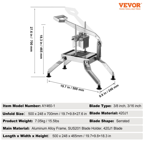 VEVOR Commercial Vegetable Slicer, 3/8" and 3/16" Tomato Slicer, Stainless Steel and Aluminum Alloy Vegetable Cutter Slicer, Manual Tomato Slicer