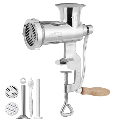 VEVOR Manual Meat Grinder, 304 Stainless Steel Hand Meat Grinder with Steel Table Clamp, Meat Sausage Maker with 1 Cutting Blade, 2 Cutting Plates,