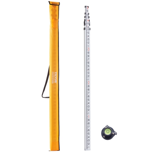VEVOR 20-Feet/10ths Aluminum Grade Rod, 6 Sections Telescopic Measuring Rod,Double-Sided Scale 1/10ft Leveling Rod Stick, Aluminum Alloy Survey Rod