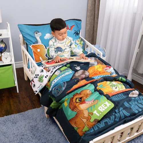Jurassic World 3-Piece Ultra-Soft & Cozy Toddler Bedding Sheet Set for Kids - Comforter, Fitted Sheet & Pillowcase