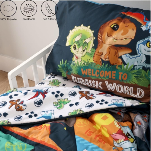 Jurassic World 3-Piece Ultra-Soft & Cozy Toddler Bedding Sheet Set for Kids - Comforter, Fitted Sheet & Pillowcase