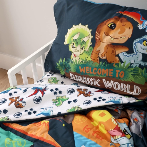 Jurassic World 3-Piece Ultra-Soft & Cozy Toddler Bedding Sheet Set for Kids - Comforter, Fitted Sheet & Pillowcase
