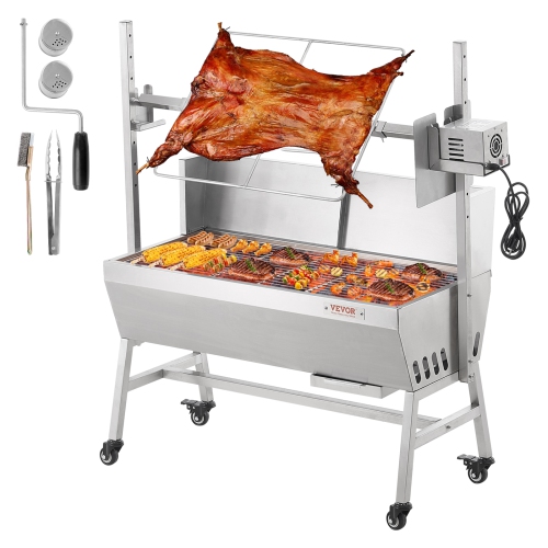 VEVOR 35 Inch Rotisserie Grill with Windscreen, BBQ Whole Pig Lamb Goat Charcoal Spit Grill, 90 Lbs Capacity, Electric 42W Motor Stainless Steel