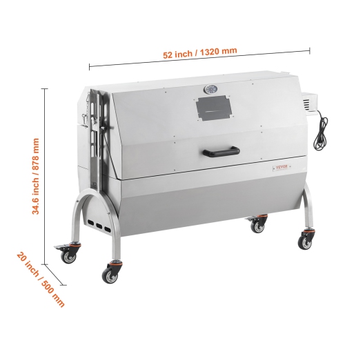 VEVOR 46 Inch Rotisserie Grill with Hooded Cover, BBQ Whole Pig Lamb Goat Charcoal Spit Grill, 132Lbs Capacity, Electric 52W Motor Stainless Steel