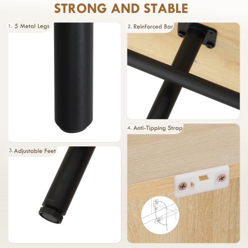 HOMCOM Fluted Sideboard Buffet Cabinet with Storage, 55" Modern Kitchen Storage Cabinet with 4 Doors, 2 Adjustable Shelves and 5 Metal Legs, Nature