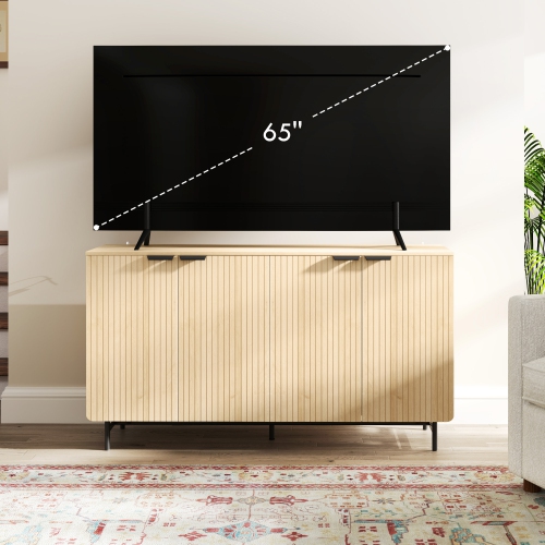 HOMCOM Fluted Sideboard Buffet Cabinet with Storage, 55" Modern Kitchen Storage Cabinet with 4 Doors, 2 Adjustable Shelves and 5 Metal Legs, Nature