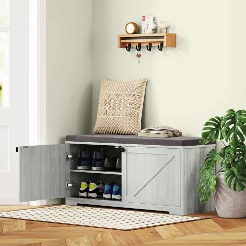 Banc à chaussures de HOMCOM avec coussin rembourré et 4 compartiments fermés, banc d'entrée 352&nbsp;lb, armoire à chaussures pour salon, couloir, 8