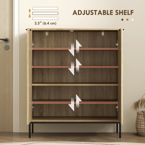 HOMCOM 5-Tier Shoe Cabinet for 15 Pairs, Freestanding Chevron Shoe Storage Cabinet with 2 Doors, Adjustable Shelves and Metal Legs for Entryway,