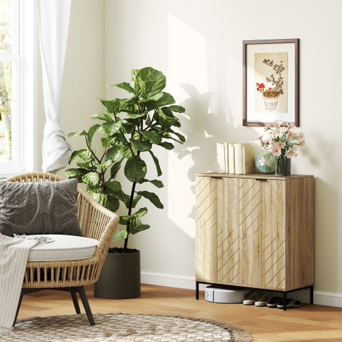 HOMCOM 5-Tier Shoe Cabinet for 15 Pairs, Freestanding Chevron Shoe Storage Cabinet with 2 Doors, Adjustable Shelves and Metal Legs for Entryway,